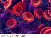 Vibrant 3d rendering of red blood cells. Стоковое AI-изображение, AI-художник Иван Рябоконь / Фотобанк Лори