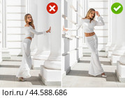 Common mistakes in female posing and how to avoid them. Photo poses. Стоковое фото, фотограф Андрей Аркуша / Фотобанк Лори