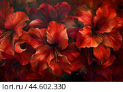 Vibrant red amaryllis flowers on dark background. Стоковое AI-изображение, AI-художник Иван Рябоконь / Фотобанк Лори