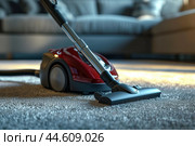 Vacuum cleaner on carpeted floor. Стоковое AI-изображение, AI-художник Иван Рябоконь / Фотобанк Лори