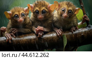 Group of Philippine tarsiers Carlito syrichta. Стоковое AI-изображение, AI-художник Veniamin Kraskov / Фотобанк Лори