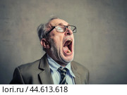 Shocked senior businessman with open mouth. Стоковое AI-изображение, AI-художник Иван Рябоконь / Фотобанк Лори