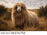 Long-haired sheep in the wild. Стоковое AI-изображение, AI-художник Veniamin Kraskov / Фотобанк Лори