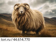 Long-haired sheep in the wild. Стоковое AI-изображение, AI-художник Veniamin Kraskov / Фотобанк Лори