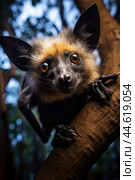 Spectacled flying fox in the wild. Стоковое AI-изображение, AI-художник Veniamin Kraskov / Фотобанк Лори