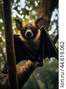Spectacled flying fox in the wild. Стоковое AI-изображение, AI-художник Veniamin Kraskov / Фотобанк Лори