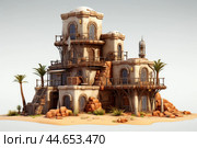 Desert fortress: fantasy oasis abode. Стоковое AI-изображение, AI-художник Иван Рябоконь / Фотобанк Лори