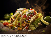 Intricate Taco food closeup. Generate Ai. Стоковое AI-изображение, AI-художник Иван Рябоконь / Фотобанк Лори