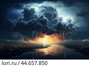 Tempestuous City in the storm. Generate Ai. Стоковое AI-изображение, AI-художник Иван Рябоконь / Фотобанк Лори