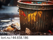 Grungy Trash bin closeup photo. Generate ai. Стоковое AI-изображение, AI-художник Иван Рябоконь / Фотобанк Лори