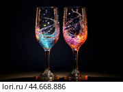 Glistening Two glasses sparkle. Generate Ai. Стоковое AI-изображение, AI-художник Иван Рябоконь / Фотобанк Лори