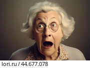 Stupefied Surprised shock old woman. Generate Ai. Стоковое AI-изображение, AI-художник Иван Рябоконь / Фотобанк Лори