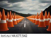 Essential Traffic cone road. Generate Ai. Стоковое AI-изображение, AI-художник Иван Рябоконь / Фотобанк Лори