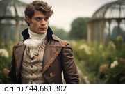 Regal man in historical fashion posing outdoors. Стоковое AI-изображение, AI-художник Иван Рябоконь / Фотобанк Лори