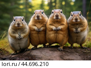 Group of funny chipmunks in the wild. Стоковое AI-изображение, AI-художник Veniamin Kraskov / Фотобанк Лори