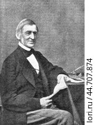 Ralph Waldo Emerson, 1803 - 1882, American essayist, poet, philosopher, pastor, lecturer, public figure, illustration from Plutarch of the 19 century, St. Petersburg, Russia, 1902-1903. Стоковое фото, фотограф Константин Тимофеев / Фотобанк Лори