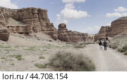 Tourists walk along the bottom of the canyon in sunny weather. Стоковое видео, видеограф Ярославский Максим / Фотобанк Лори