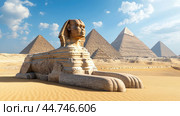 The Great Sphinx and Pyramids of Egypt. Стоковое AI-изображение, AI-художник Veniamin Kraskov / Фотобанк Лори
