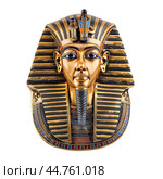 Golden mask of tutankhamun depicting pharaoh wearing nemes headdress. Стоковое AI-изображение, AI-художник Иван Рябоконь / Фотобанк Лори