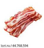 Smoked bacon rashers stacked on white background. Стоковое AI-изображение, AI-художник Иван Рябоконь / Фотобанк Лори