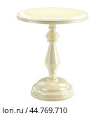 Round lacquered wooden table standing on white background. Стоковое AI-изображение, AI-художник Иван Рябоконь / Фотобанк Лори