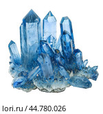 Cluster of blue celestite crystals standing on white background. Стоковое AI-изображение, AI-художник Иван Рябоконь / Фотобанк Лори