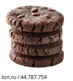 Stack of chocolate chunk cookies on white background. Стоковое AI-изображение, AI-художник Иван Рябоконь / Фотобанк Лори