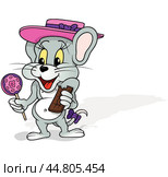 Adorable Smiling Gray Mouse with a Pink Hat. Стоковая иллюстрация, иллюстратор Roman Dekan / PantherMedia / Фотобанк Лори