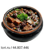 Steaming hot bowl of feijoada with fresh herbs. Стоковое AI-изображение, AI-художник Иван Рябоконь / Фотобанк Лори