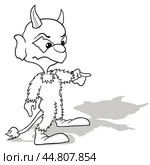 Drawing of a Horned Devil Pointing a Finger. Стоковая иллюстрация, иллюстратор Roman Dekan / PantherMedia / Фотобанк Лори