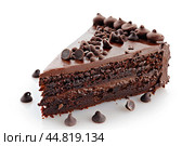 Piece of Sacher torte on white Plate. Brown portion slice of famous Sachertorte chocolate cake with apricot jam against white background. Typical Austrian original chocolate sponge cake dessert. Стоковое AI-изображение, AI-художник Марина Демидюк / Фотобанк Лори