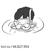 Drawing of a Black-haired Diving Boy. Стоковая иллюстрация, иллюстратор Roman Dekan / PantherMedia / Фотобанк Лори