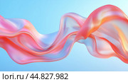 Soft waves of translucent fabric billow gently against a clear blue backdrop, creating a serene and artistic composition. Стоковое AI-изображение, AI-художник Сергей Толмачёв / Фотобанк Лори