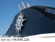Dubai, United Arab Emirates  MSC logo on board cruise ship. MSC Cruises one of world's largest cruise lines (2023 год). Редакционное фото, фотограф Павел Муравьев / Фотобанк Лори