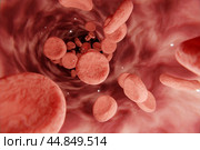 Blood cells in vein. Red blood cells circulating in blood vessels. medical health care. Vascular therapy. 3d illustration. Стоковое фото, фотограф Павел Муравьев / Фотобанк Лори