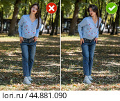 Common mistakes in female posing and how to avoid them. Photo poses. Стоковое фото, фотограф Андрей Аркуша / Фотобанк Лори