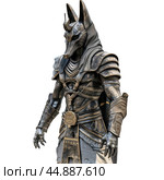 Egyptian god anubis wearing metal armor is posing. Стоковое AI-изображение, AI-художник Иван Рябоконь / Фотобанк Лори