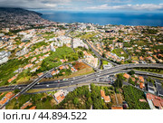 Aerial drone view of Funchal town, Madeira, Portugal. Стоковое фото, фотограф Дмитрий Рухленко / Фотобанк Лори
