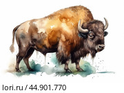 Watercolor bison illustration on white background. Стоковое AI-изображение, AI-художник Ксения Лаптева / Фотобанк Лори