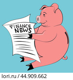 Свинка-копилка с газетой / piggy bank with newspaper. Стоковая иллюстрация, иллюстратор Александр Паньков / Фотобанк Лори