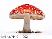 Mushroom Amanita on white background. Стоковое AI-изображение, AI-художник Veniamin Kraskov / Фотобанк Лори