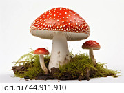 Mushroom Amanita on white background. Стоковое AI-изображение, AI-художник Veniamin Kraskov / Фотобанк Лори