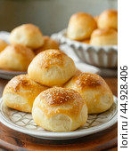 Sweet homemade buns with sugar. The dough is like fluff, airy and soft! Enjoy your meal! Стоковое AI-изображение, AI-художник Сергей Елизарьев / Фотобанк Лори