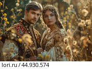 Ivan the Fool and Vasilisa the Beautiful in a whimsical scene from Russian folklore, full of charm and magic. Редакционное AI-изображение, AI-художник Veniamin Kraskov / Фотобанк Лори