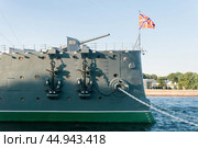 Protected cruiser Aurora, currently preserved as a museum ship in Saint Petersburg (2024 год). Редакционное фото, фотограф Евгений Харитонов / Фотобанк Лори
