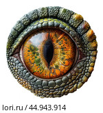 Scary dinosaur eye staring from lush jungle. Стоковое AI-изображение, AI-художник Иван Рябоконь / Фотобанк Лори