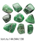 Set of green aventurine tumbled stones, isolated on white background. Стоковое AI-изображение, AI-художник Иван Рябоконь / Фотобанк Лори