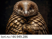 Pangolin delicately navigating its environment. Стоковое AI-изображение, AI-художник Veniamin Kraskov / Фотобанк Лори