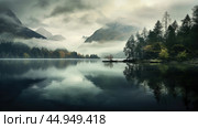 Serenity unfolds in tranquil, undisturbed natural landscapes. Стоковое AI-изображение, AI-художник Veniamin Kraskov / Фотобанк Лори