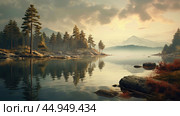 Serenity unfolds in tranquil, undisturbed natural landscapes. Стоковое AI-изображение, AI-художник Veniamin Kraskov / Фотобанк Лори